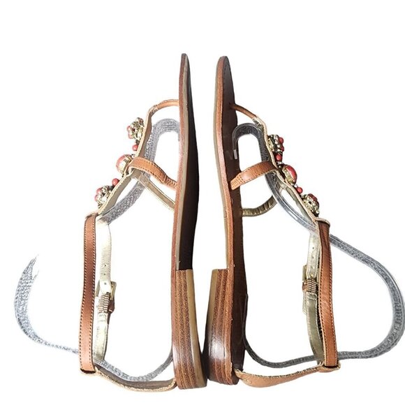 Ivanka Trump Genuine Leather Coral Sparkly Embellished Sandals 9M - Picture 7 of 15